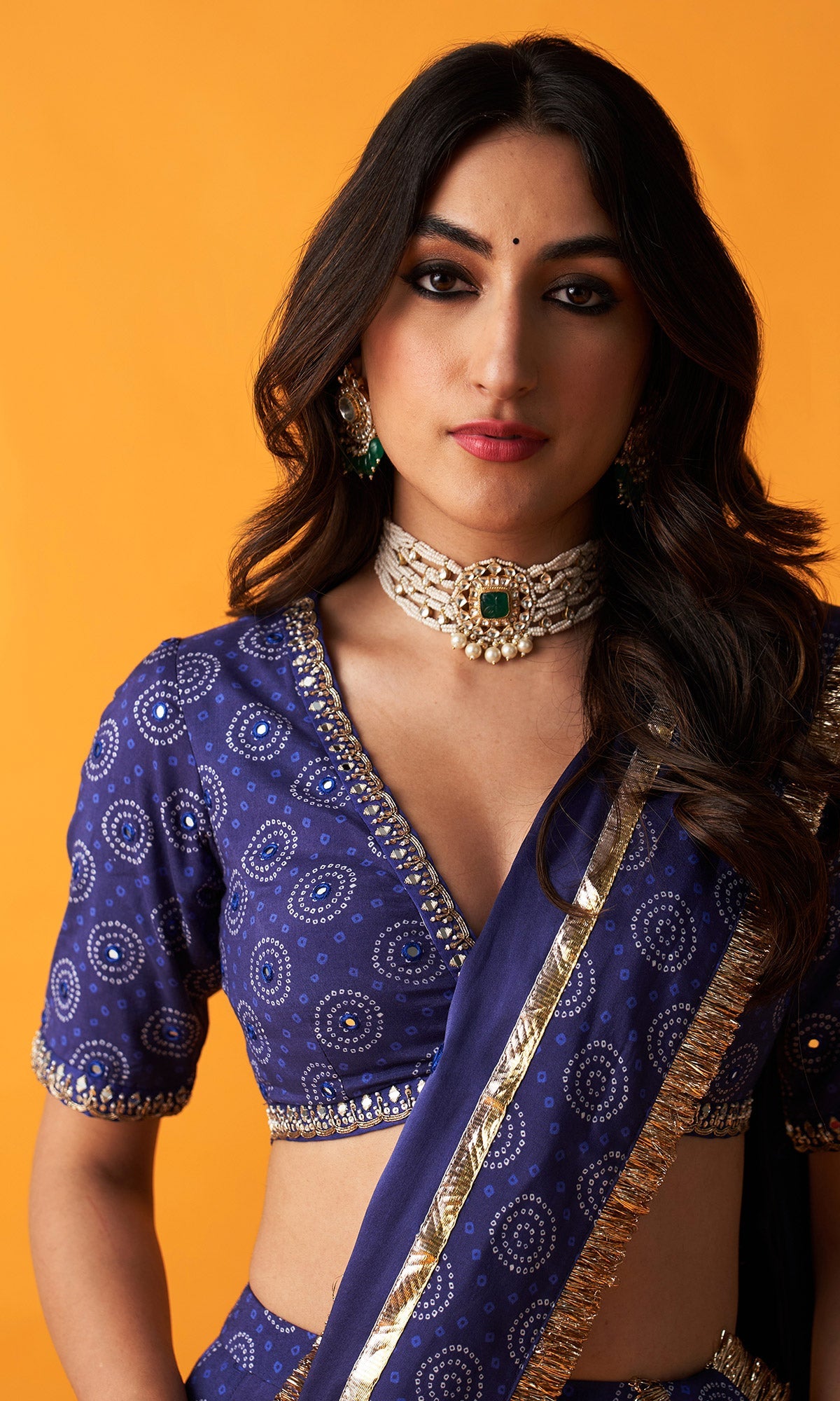 Rangreza 2.0 Bandhani Blue Lehenga with Embroidered Blouse and Satin Silk Dupatta (Set of 3)