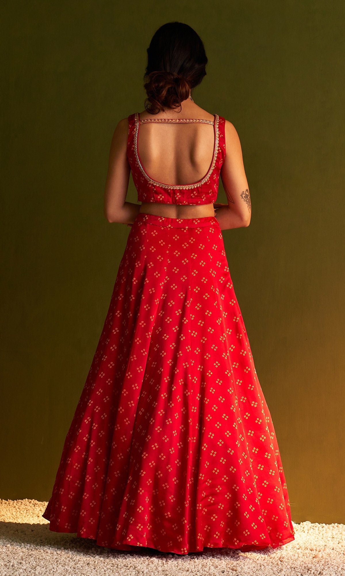 Rangreza Bandhej Red Lehnga Blouse And Jacket Set Of 3