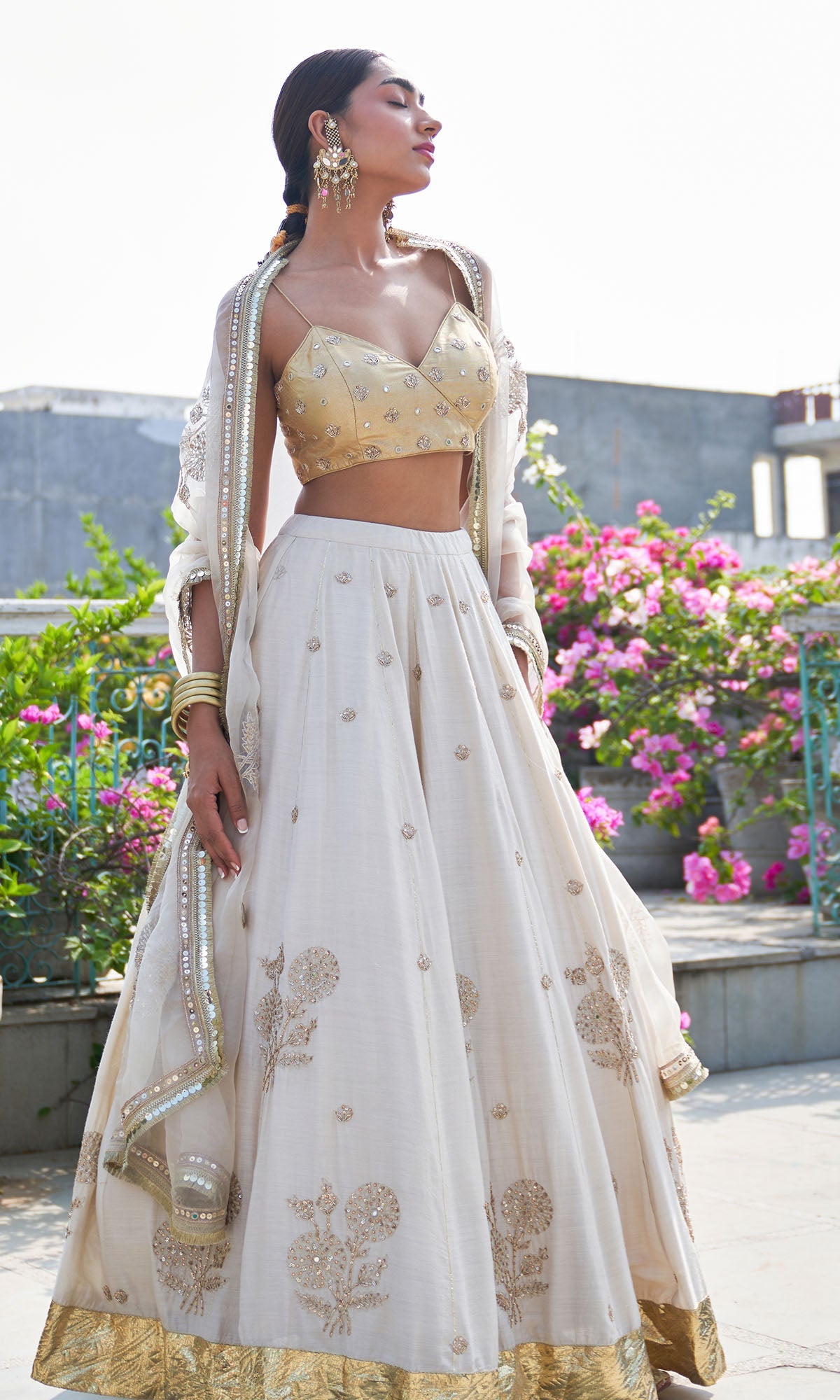 Boond Vol. 2  Off White Lehenga With Gold  Strap Blouse And Dupatta ( Set Of 3)
