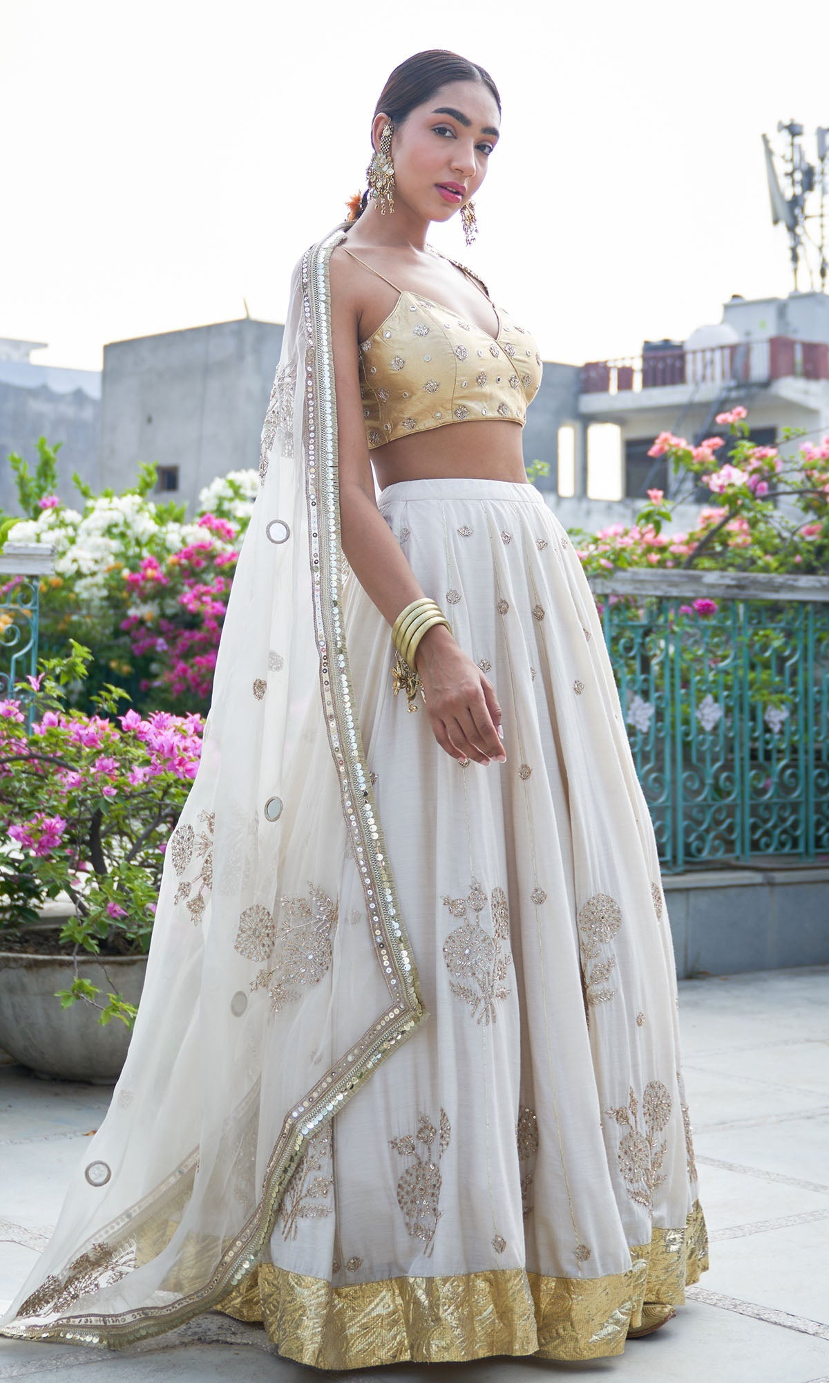 Boond Vol. 2  Off White Lehenga With Gold  Strap Blouse And Dupatta ( Set Of 3)