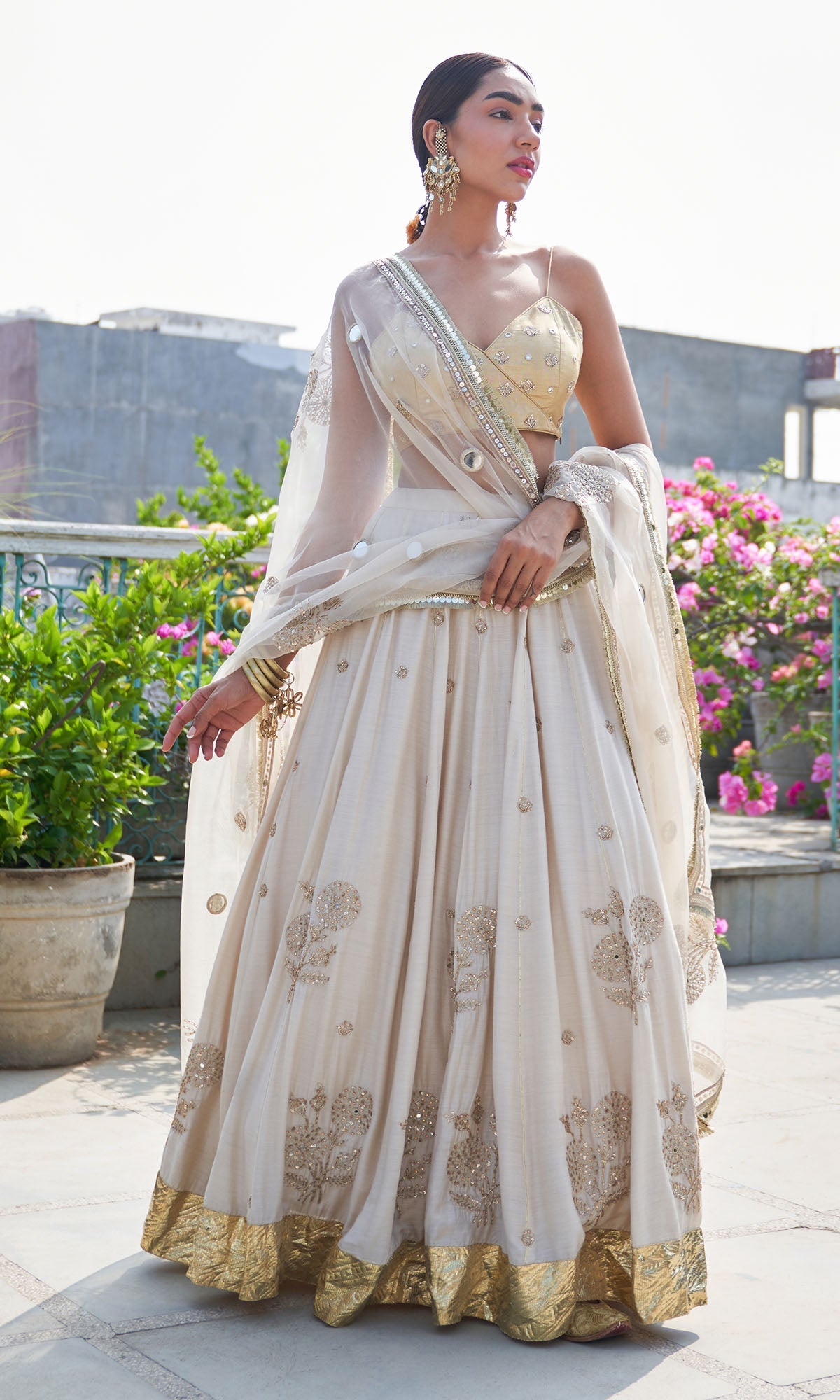 Boond Vol. 2  Off White Lehenga With Gold  Strap Blouse And Dupatta ( Set Of 3)