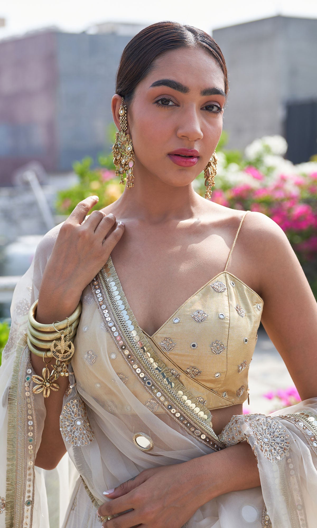 Boond Vol. 2  Off White Lehenga With Gold  Strap Blouse And Dupatta ( Set Of 3)