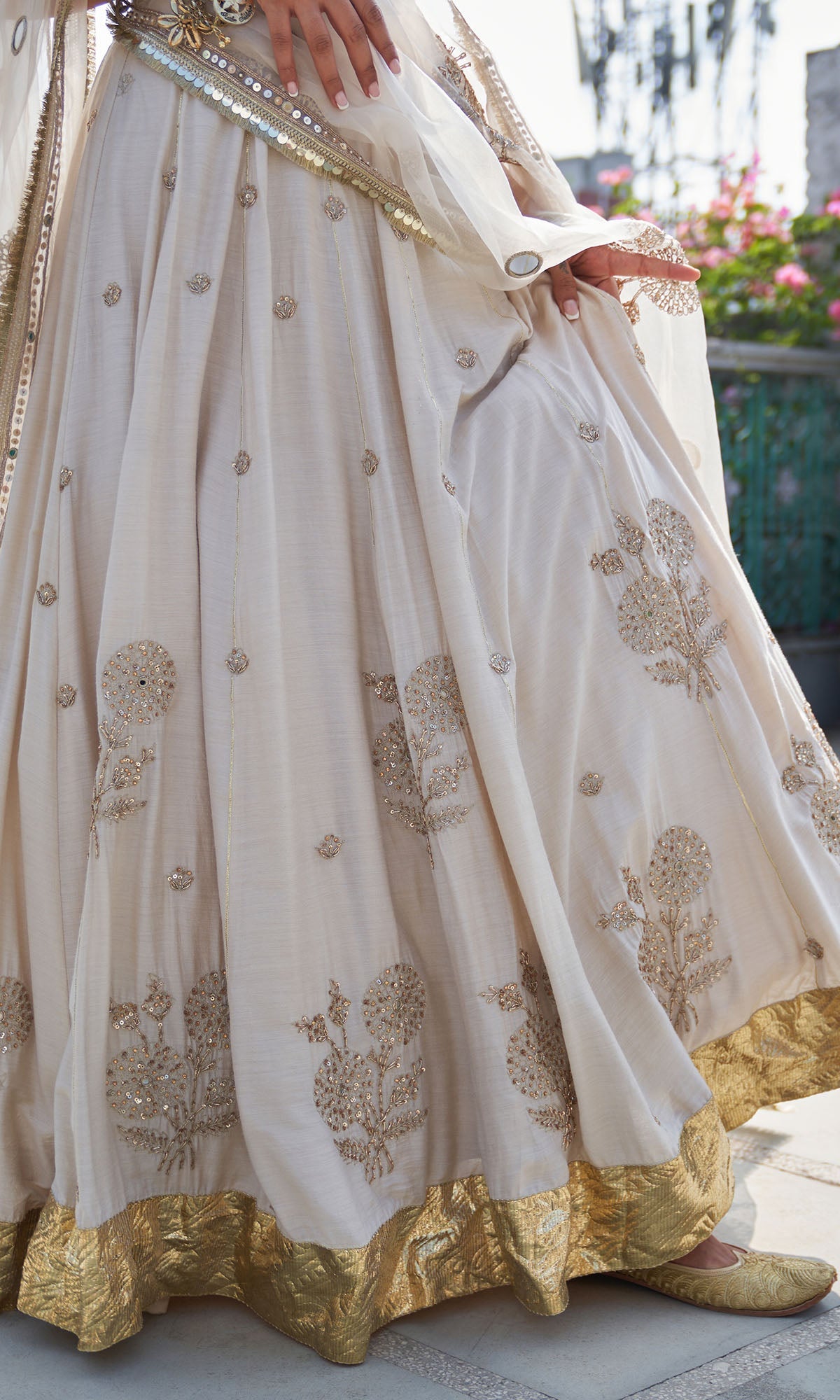 Boond Vol. 2  Off White Lehenga With Gold  Strap Blouse And Dupatta ( Set Of 3)
