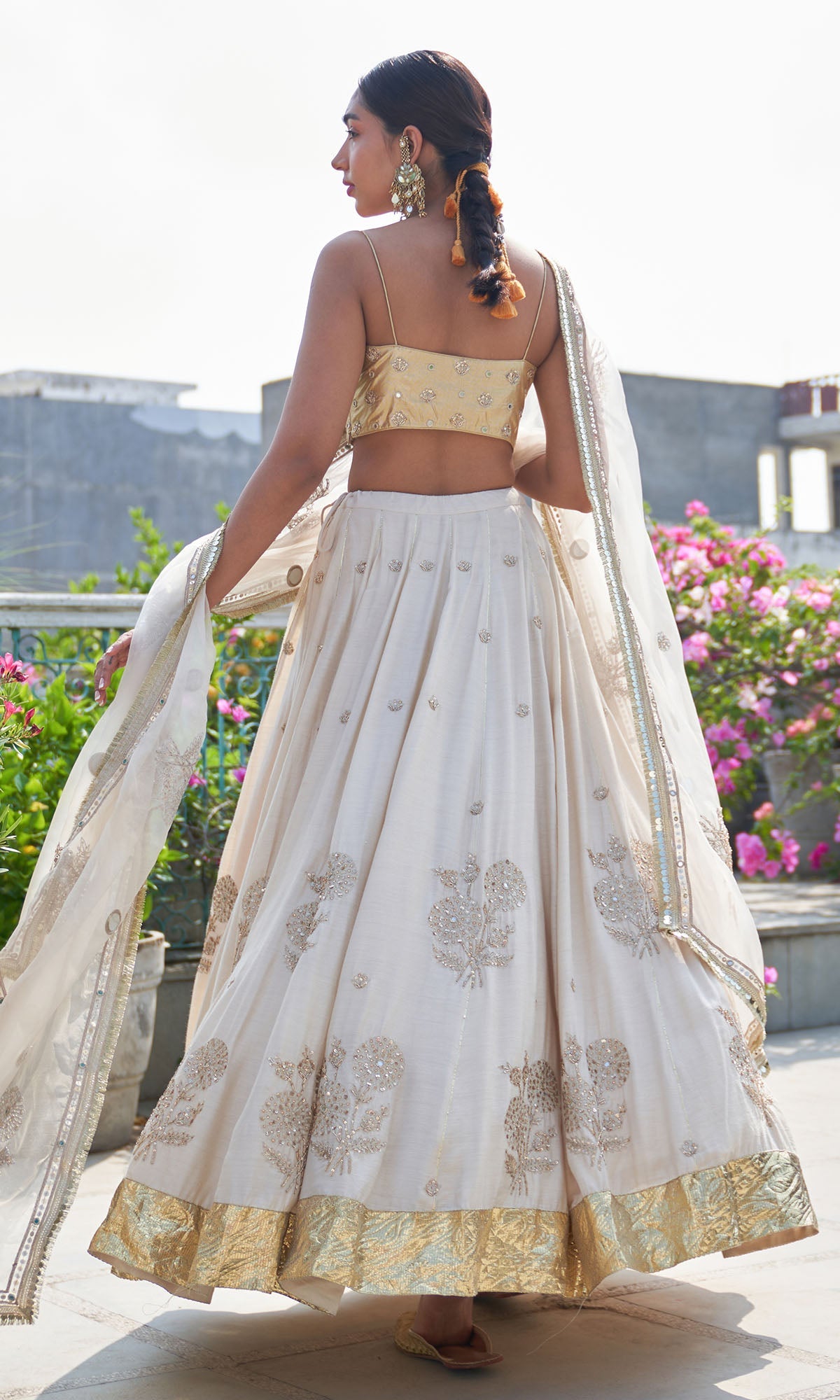 Boond Vol. 2  Off White Lehenga With Gold  Strap Blouse And Dupatta ( Set Of 3)