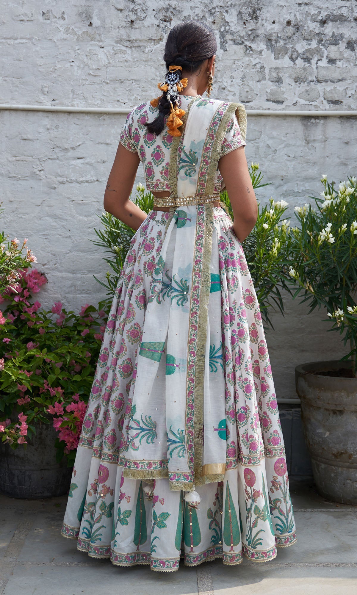 Boond Vol. 2 White Block Printed Lehenga,blouse With Belt And Dupatta  (Set Of 4)