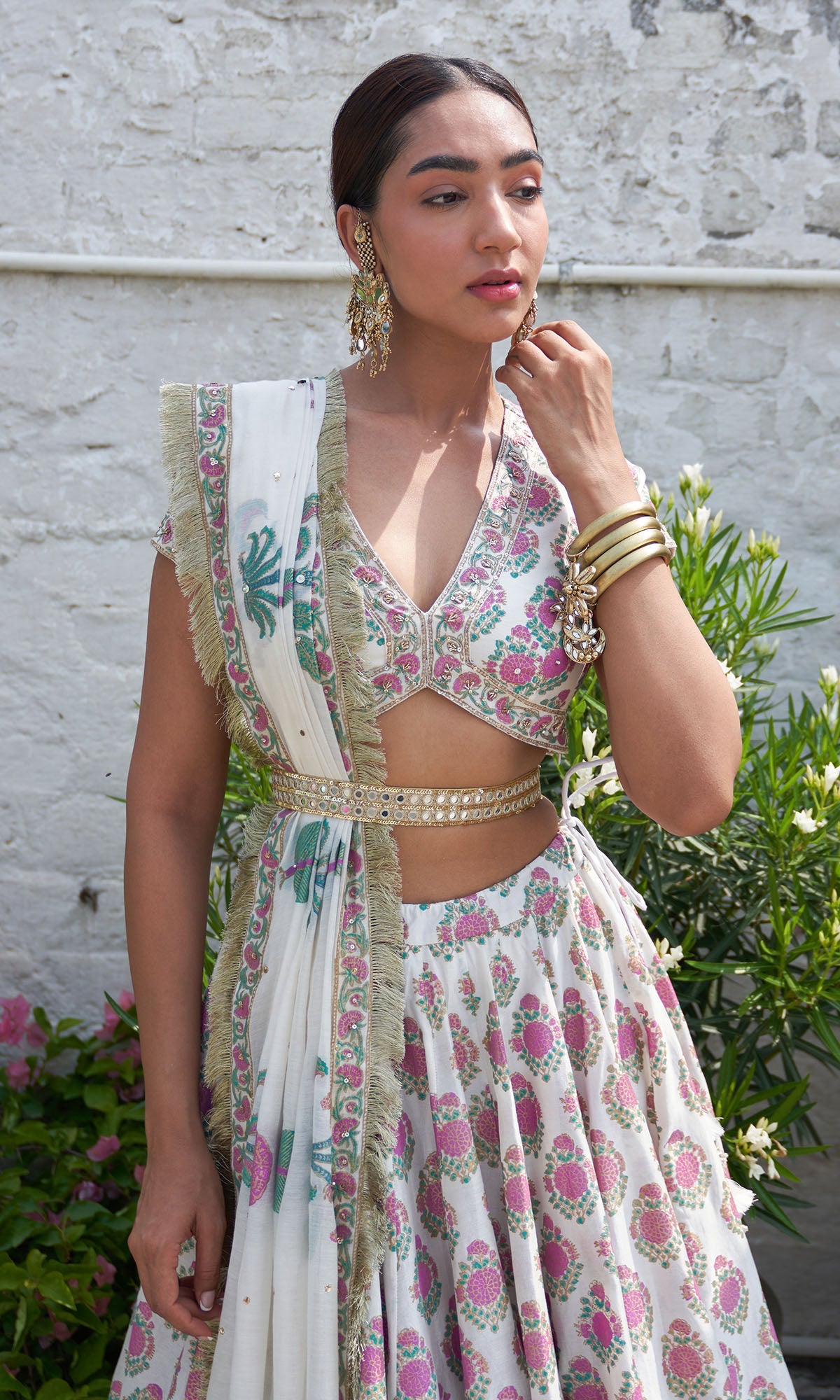 Boond Vol. 2 White Block Printed Lehenga,blouse With Belt And Dupatta  (Set Of 4)