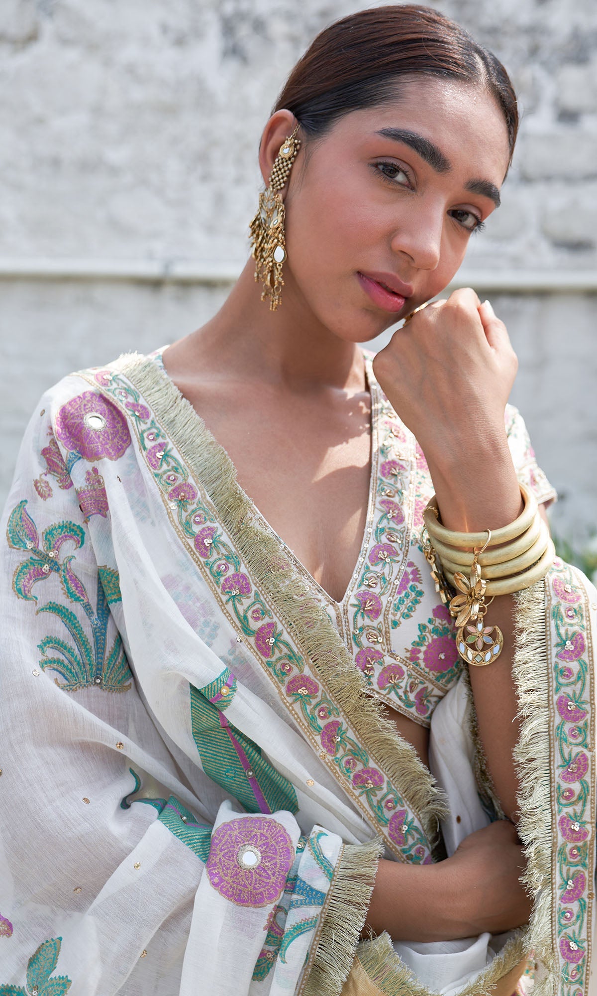 Boond Vol. 2 White Block Printed Lehenga,blouse With Belt And Dupatta  (Set Of 4)