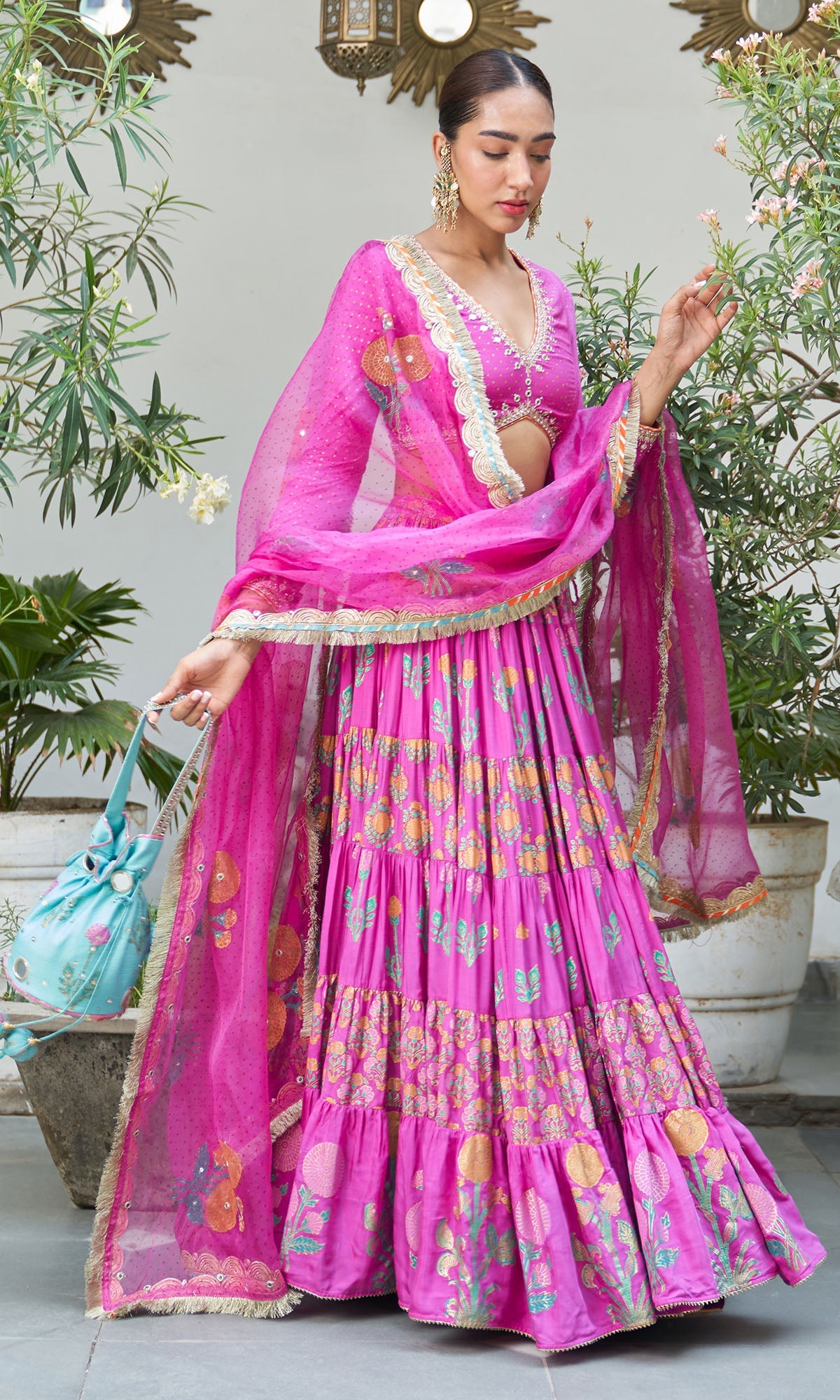 Boond Vol. 2 Pink  Hand Block Printed Tiered Lehenga With Embroidered Blouse And Dupatta (Set Of 3)