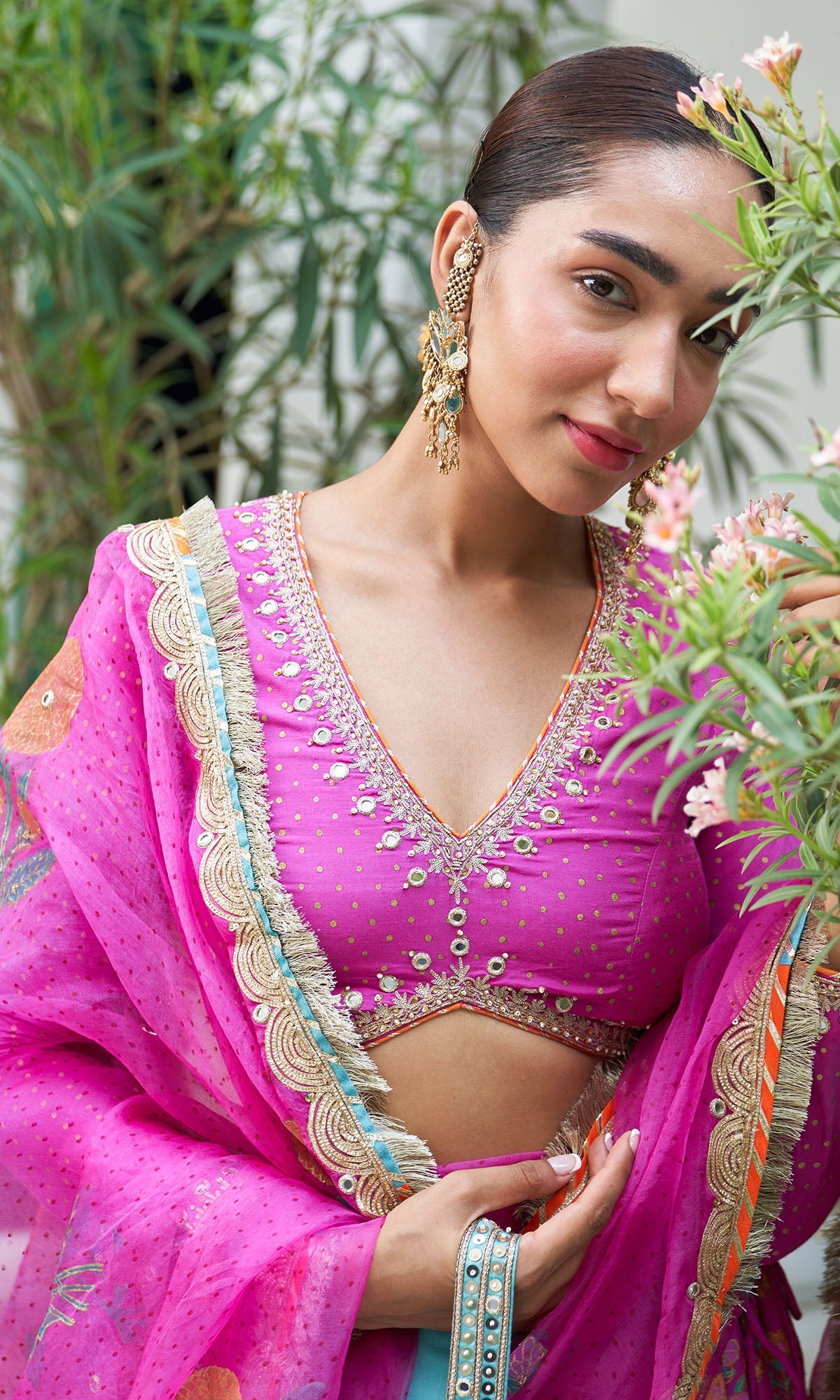 Boond Vol. 2 Pink  Hand Block Printed Tiered Lehenga With Embroidered Blouse And Dupatta (Set Of 3)