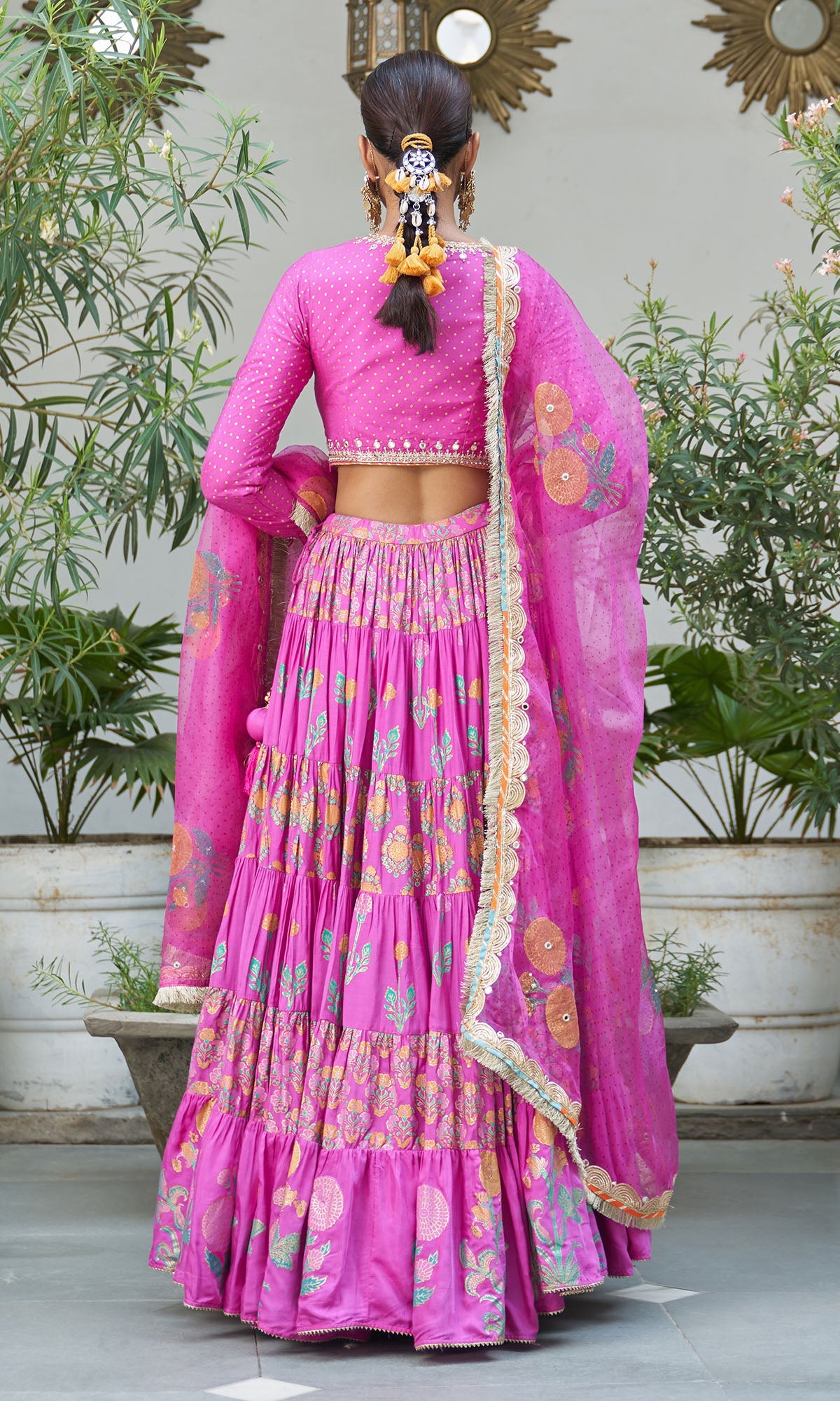 Boond Vol. 2 Pink  Hand Block Printed Tiered Lehenga With Embroidered Blouse And Dupatta (Set Of 3)