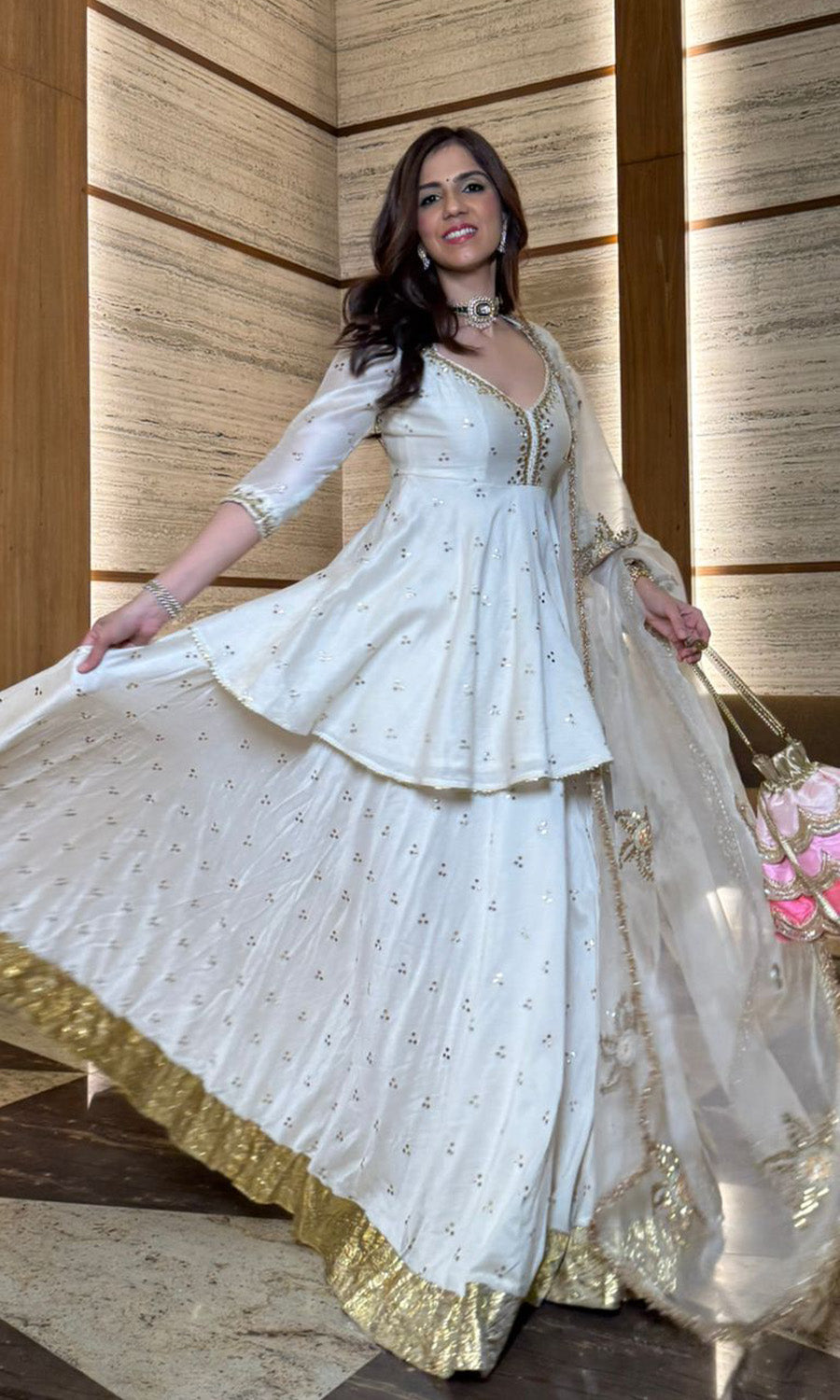 Nishka Lulla in Jhilmil White Lehenga With Kurta And Dupatta Set Of 3