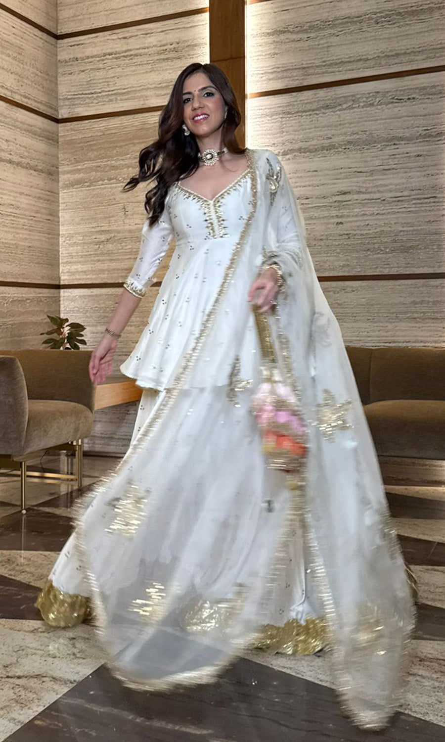Nishka Lulla in Jhilmil White Lehenga With Kurta And Dupatta Set Of 3