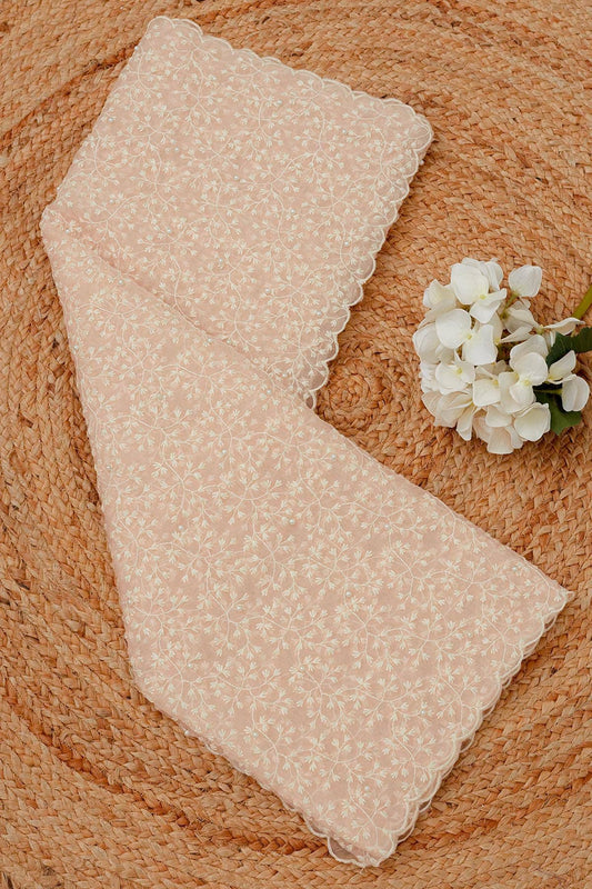 Peach Organza Embroidered Dupatta With Pearl