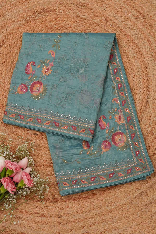 Sea Green Crepe Floral Print Dupatta
